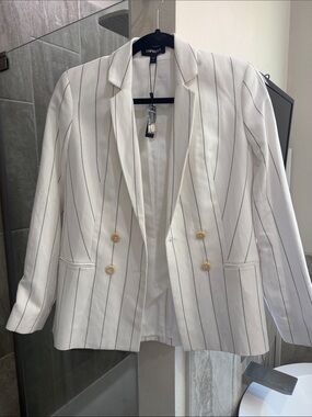 NWT Express White Blazer with Black Pinstripes XS